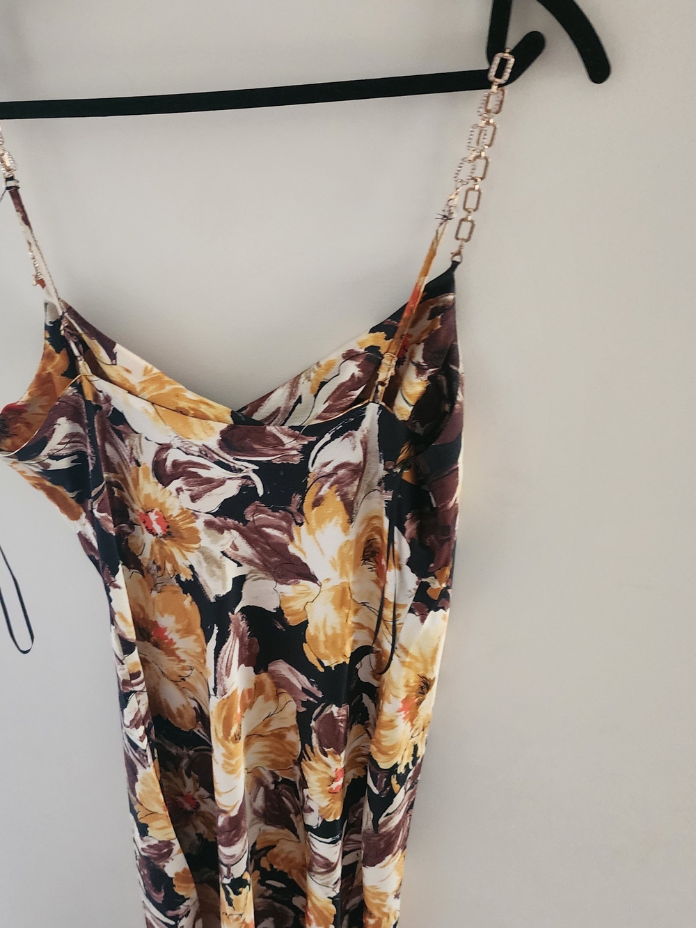 Luxology Brown Floral Slip Dress with Gold Chain Straps